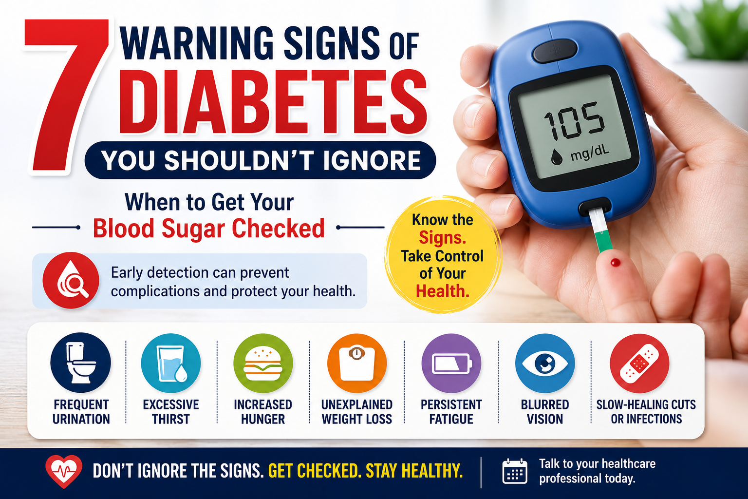 7 warning signs of diabetes and when to get your blood sugar checked.